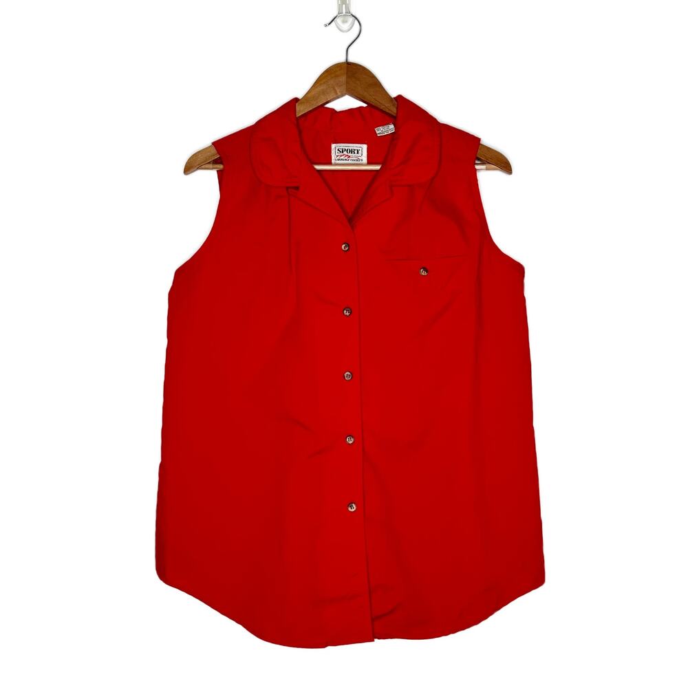 Vintage 80s {Sport Carriage Court} Sleeveless Button Down Shirt Top Red Medium
